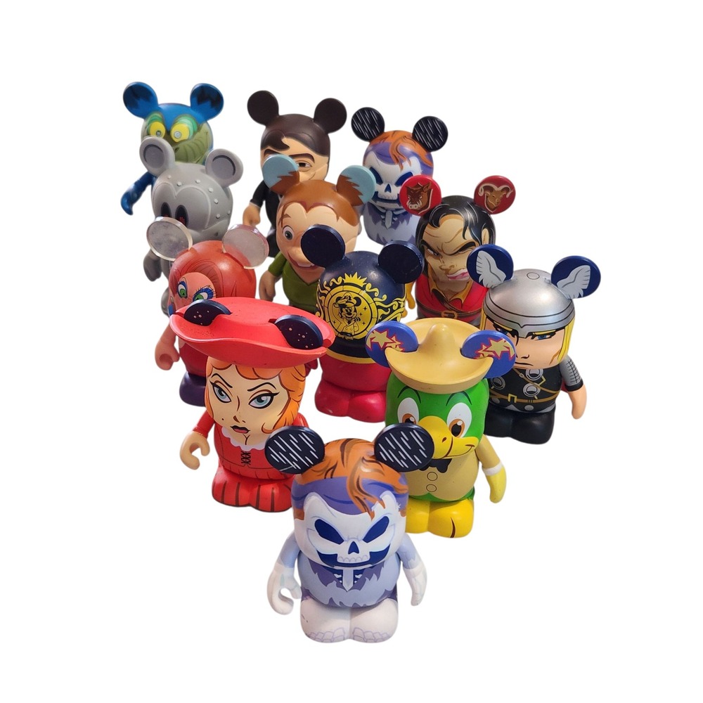 Disney Vinylmation Figures Lot of 12 Villains Marvel Jungle Book Thor Gaston Kaa